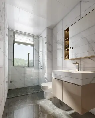 Modern Minimalist Bathroom With Marble Finish 3d model