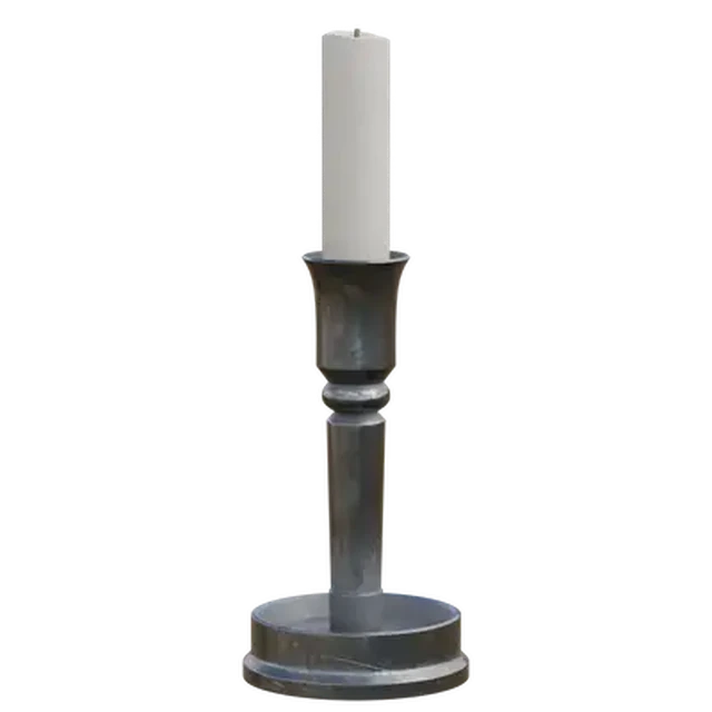 Vintage Pewter Candlestick with White Pillar Candle 3d model