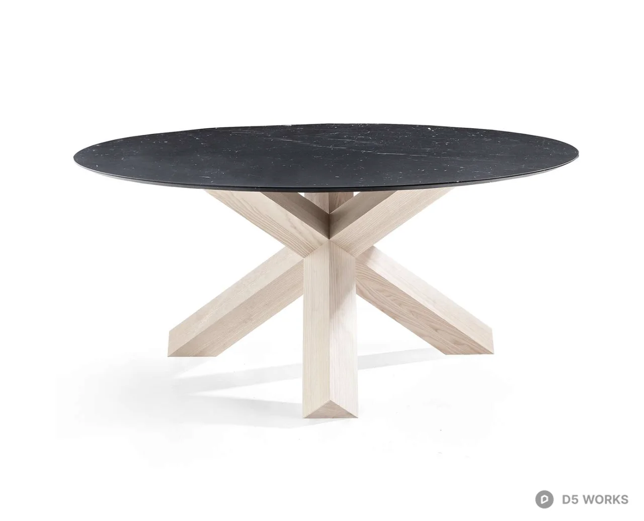 Modern Round Marble Dining Table with Oak Cross Base 3d model - Image 1