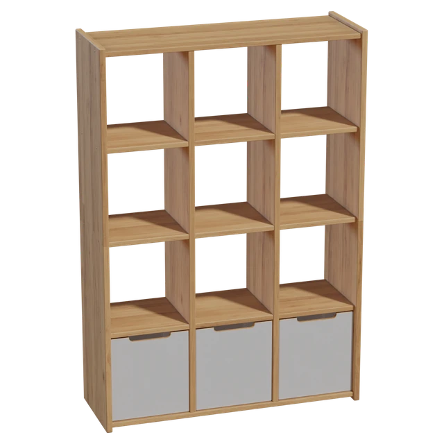 Modern Wooden Cube Storage Shelf with Drawers 3d model