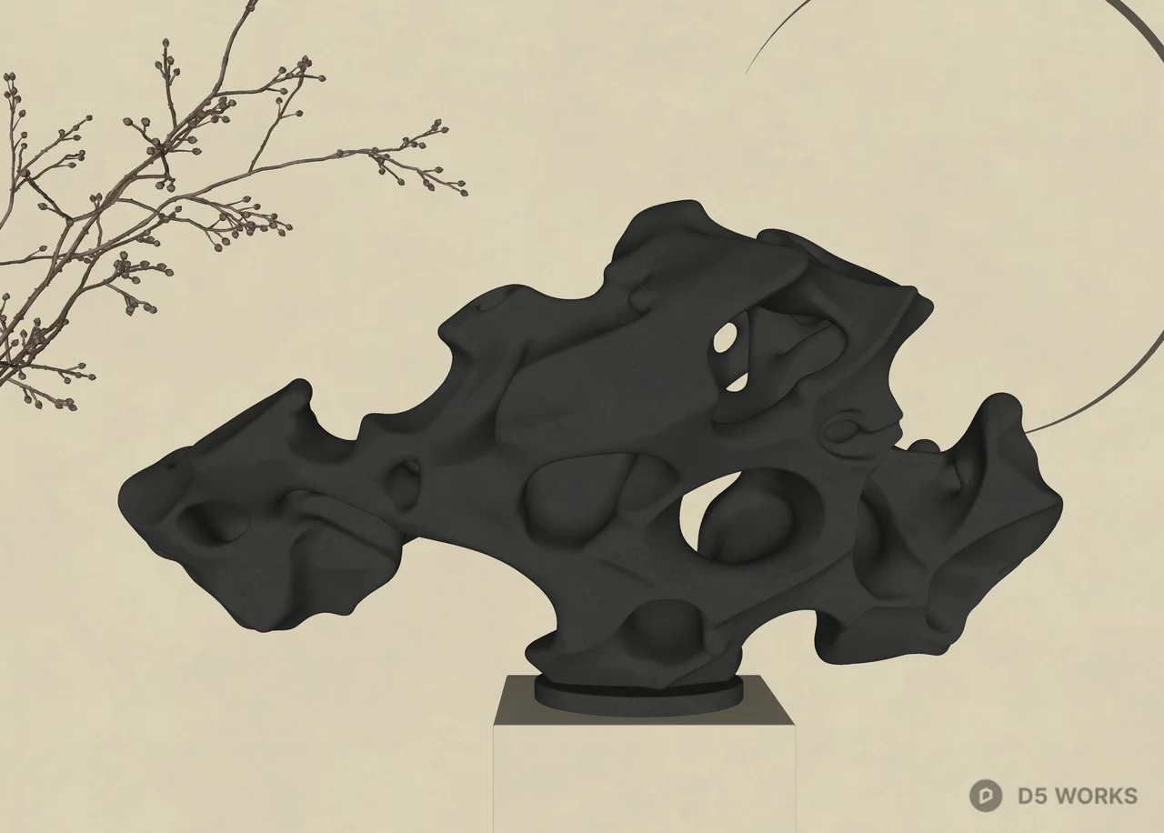 Abstract Black Stone Sculptural Ornament 3d model thumbnail 3