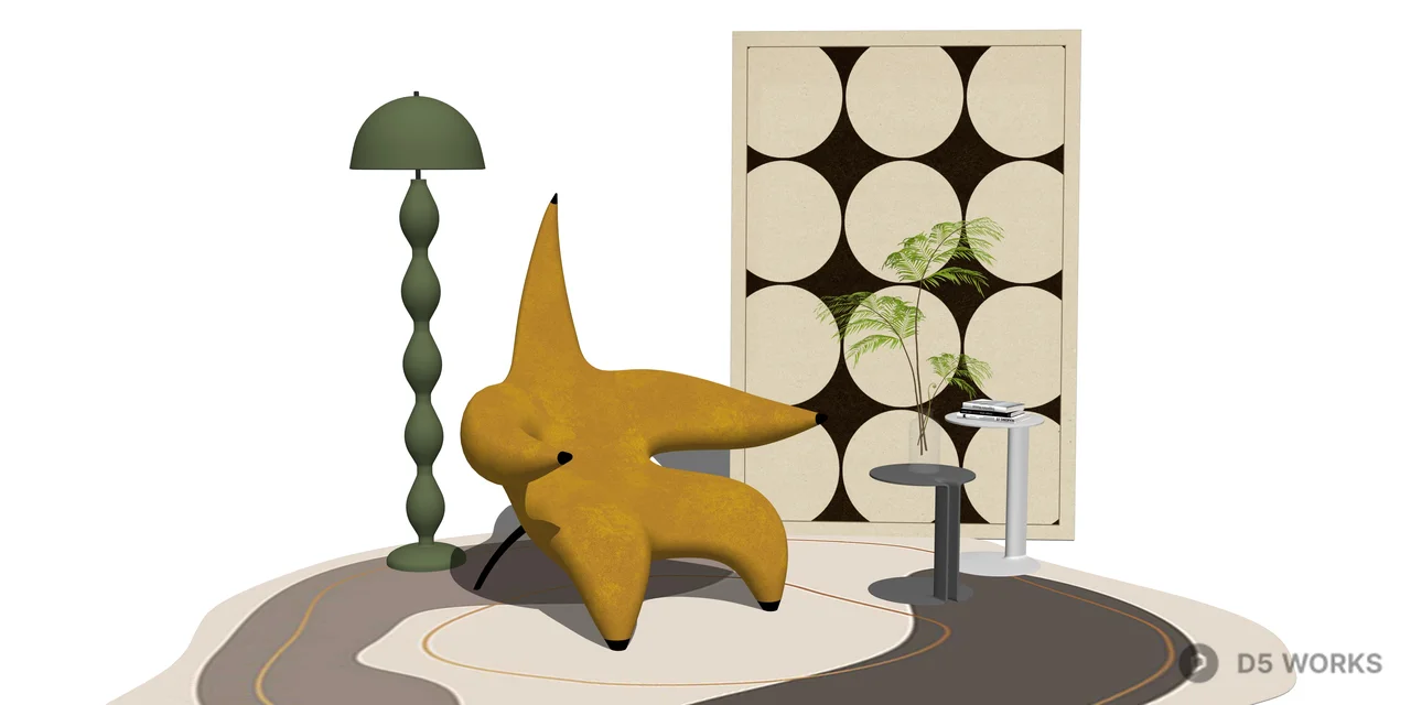 Avant-Garde Yellow Starfish Accent Chair 3d model thumbnail 2