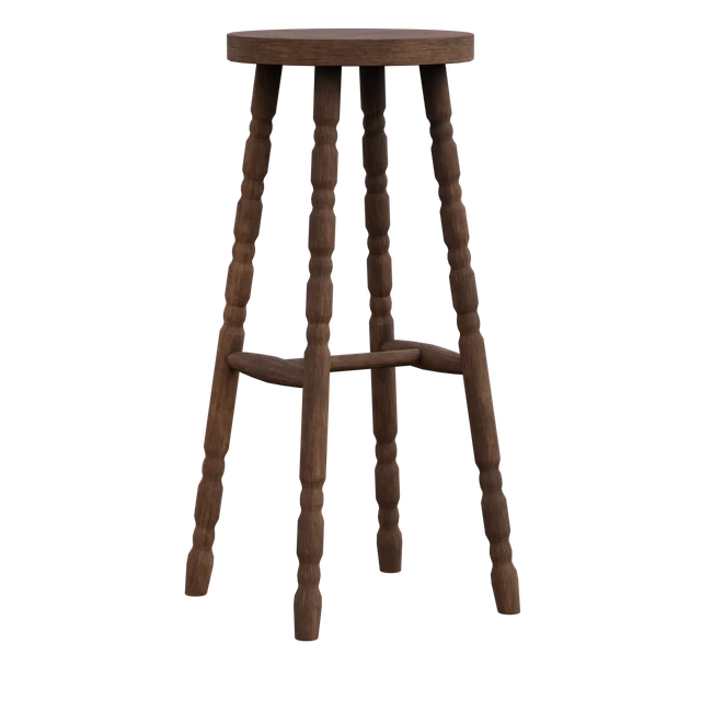Rustic Turned Wood Bar Stool 3d model