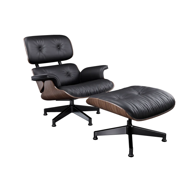 Mid-Century Modern Leather Lounge Chair and Ottoman 3d model