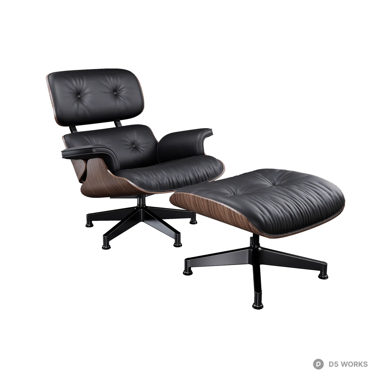 Mid-Century Modern Leather Lounge Chair and Ottoman 3d model - Image 1