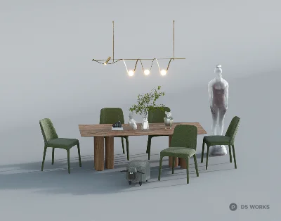 Minimalist Dining Table And Chairs Set 3d model - Image 1