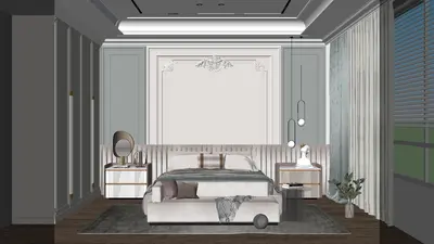 Modern Minimalist Bedroom with Symmetrical Layout 3d model