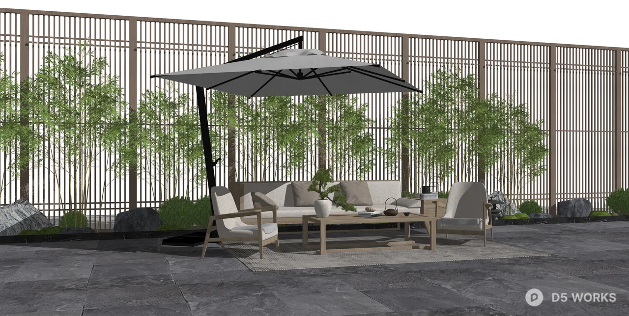 Modern Zen Outdoor Patio Furniture Set 3d model thumbnail 2