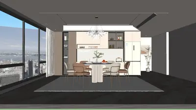 Modern Dining Room with City View 3d model