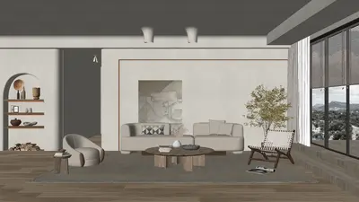 Minimalist Living Room with Neutral Tones 3d model
