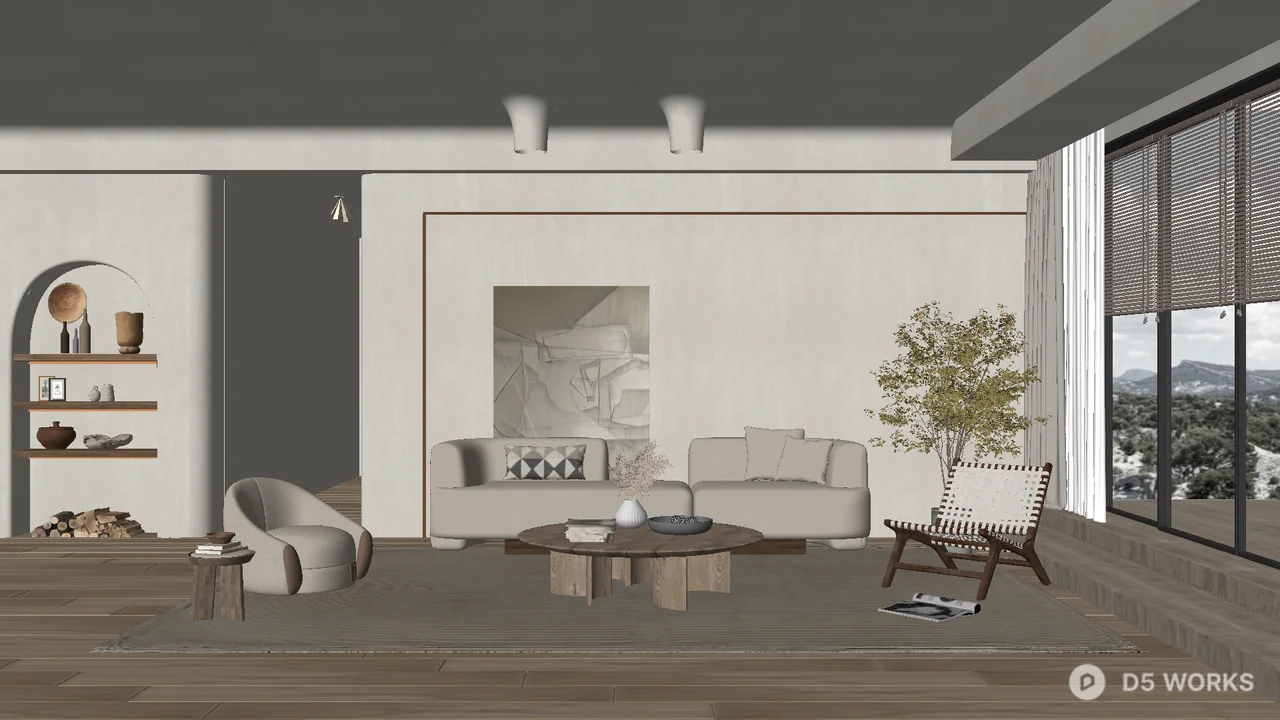 Minimalist Living Room with Neutral Tones 3d model - Image 1