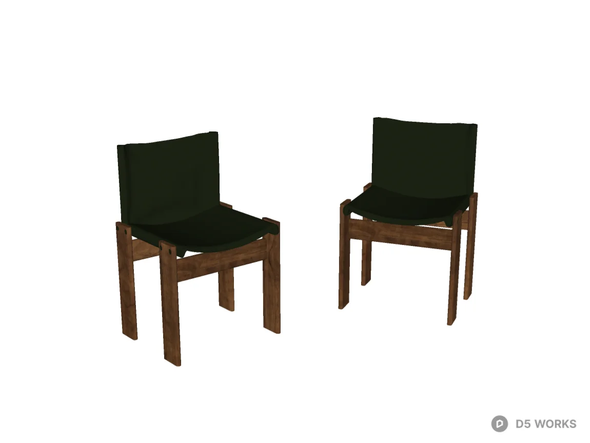 Mid-Century Modern Walnut and Black Leather Dining Chairs 3d model thumbnail 2