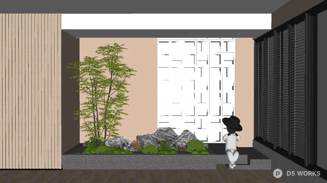 Minimalist Courtyard Garden with Rockery and Bamboo 3d model - Image 1
