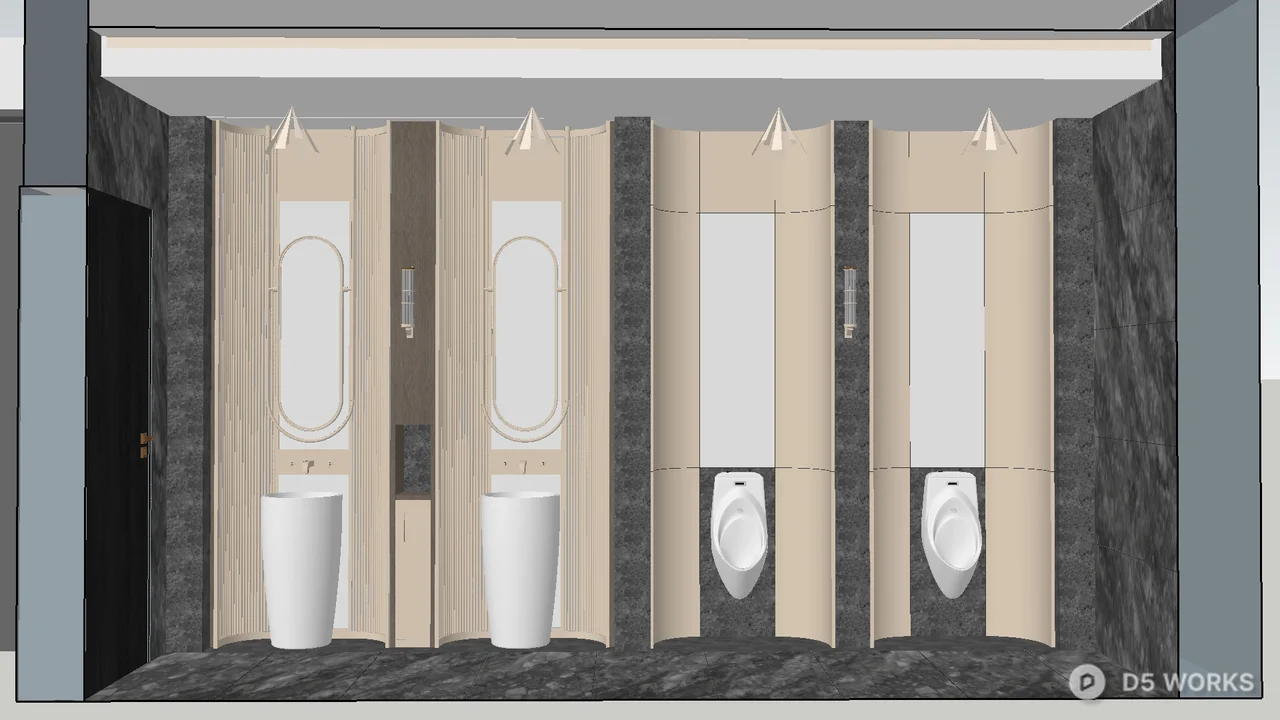 Public Restroom With Urinals And Sinks 3d model - Image 1