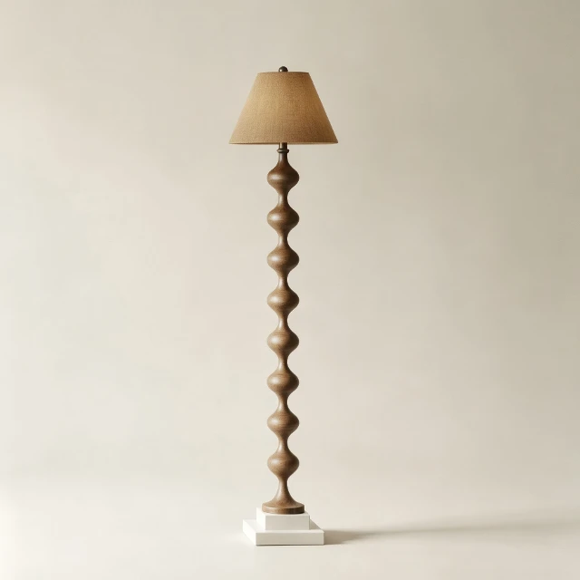 Rustic Turned Wood Totem Floor Lamp 3d model