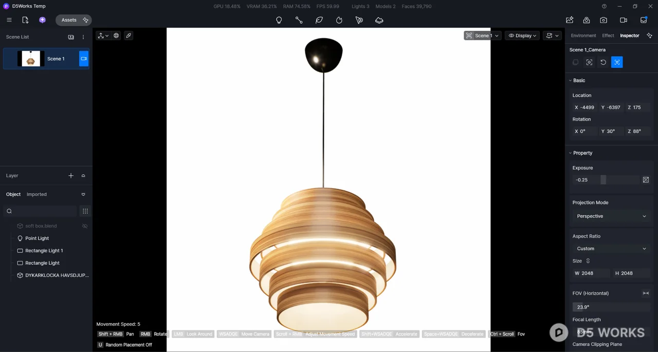 Layered Wooden Pendant Light 3d model thumbnail 2