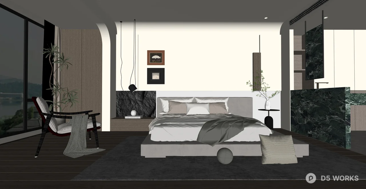Modern Wabi-Sabi Luxury Bedroom Interior Scene 3D Model .skp
