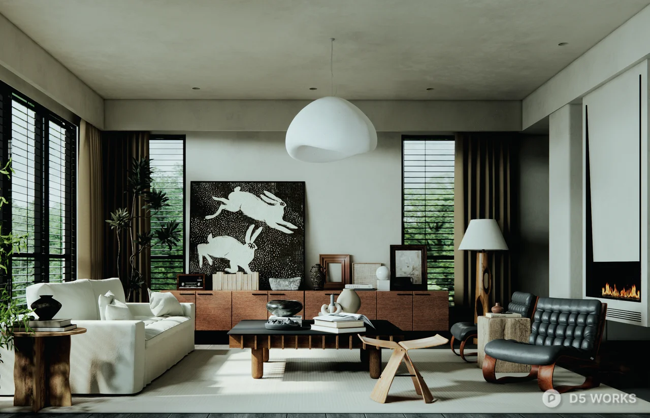 Modern Minimalist Living Room With Artistic Vibe 3d model - Image 1