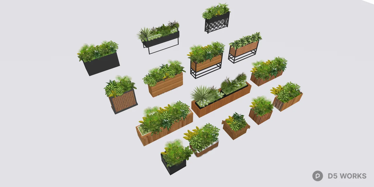 Modern Planting Flower Box Industrial Outdoor Planter Collection 3d model thumbnail 2