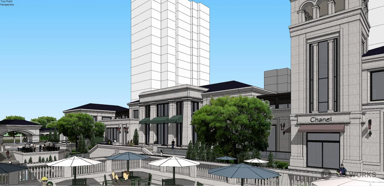 Commercial Street Landscape with Central Fountain 3d model thumbnail 2