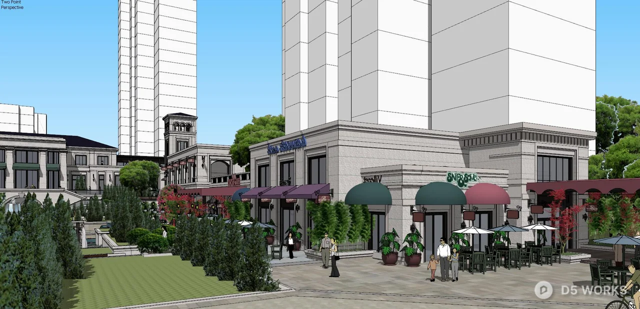 Commercial Street Landscape with Central Fountain 3d model thumbnail 5