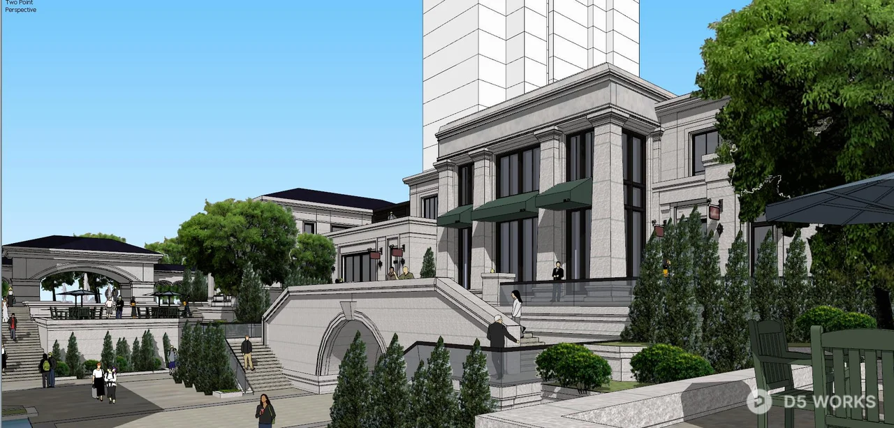 Commercial Street Landscape with Central Fountain 3d model thumbnail 7