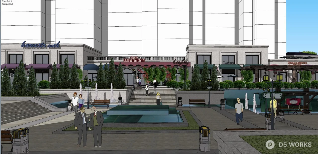Commercial Street Landscape with Central Fountain 3d model thumbnail 6