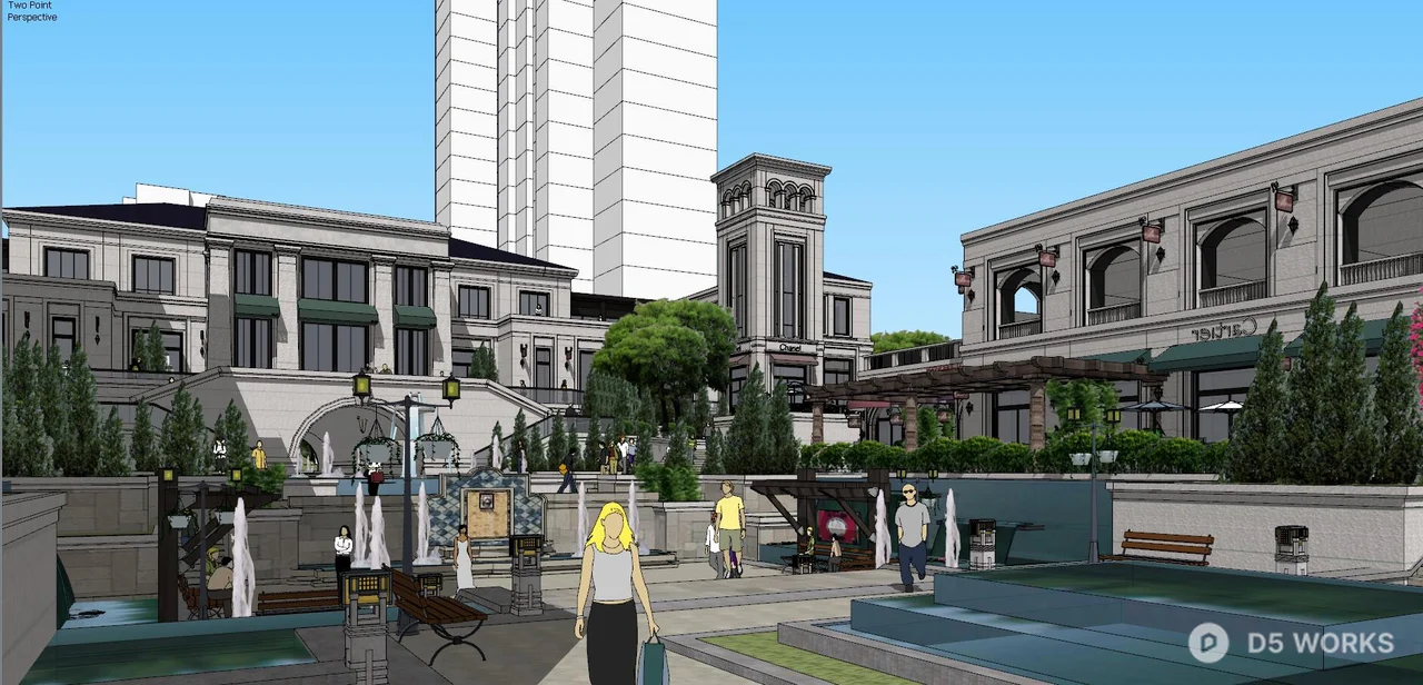 Commercial Street Landscape with Central Fountain 3d model thumbnail 4