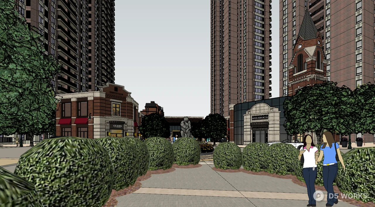 Urban Commercial Street Landscape 3d model thumbnail 3