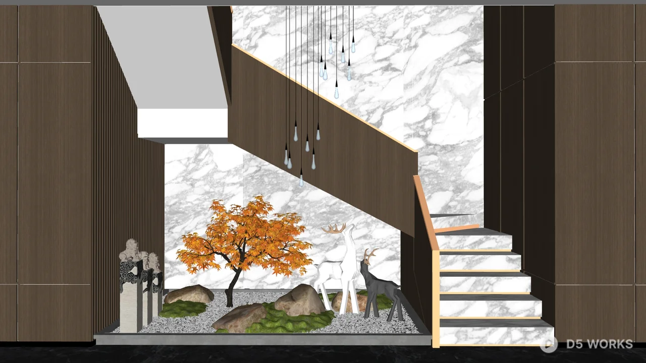 Modern Staircase With Artistic Landscape Feature 3d model - Image 1