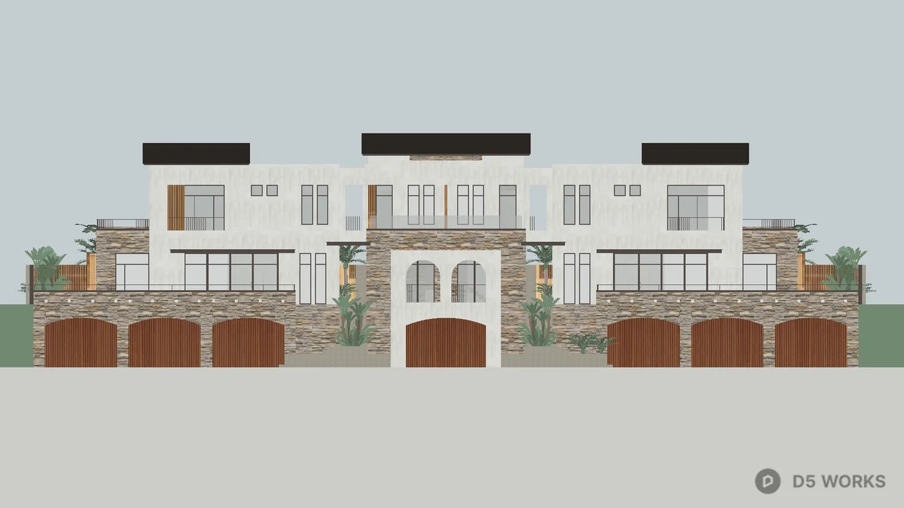 Modern Twin Villa Architecture 3d model thumbnail 3