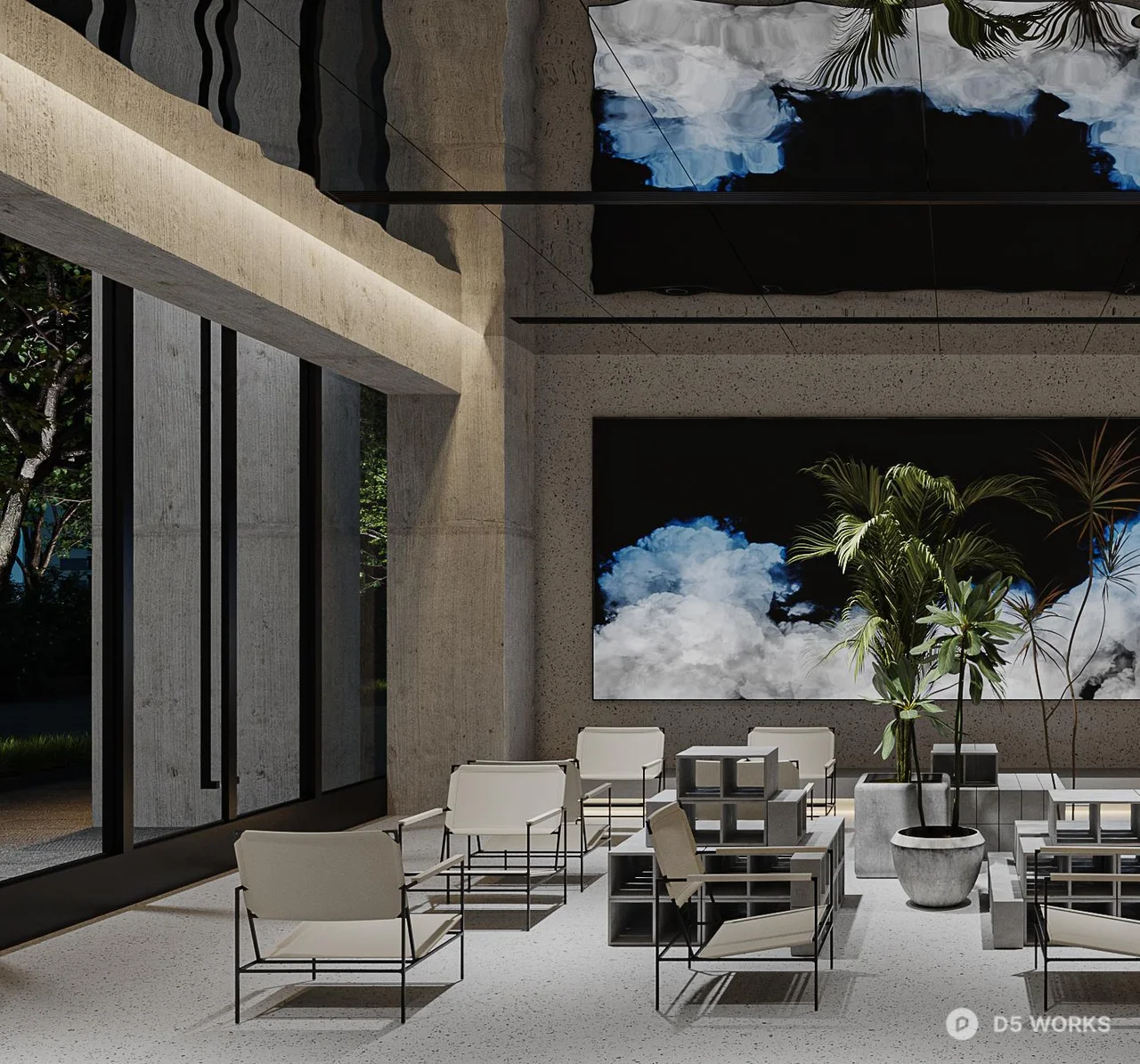 Minimalist Coffee Shop Interior With Concrete And Wood Accents 3d model thumbnail 4