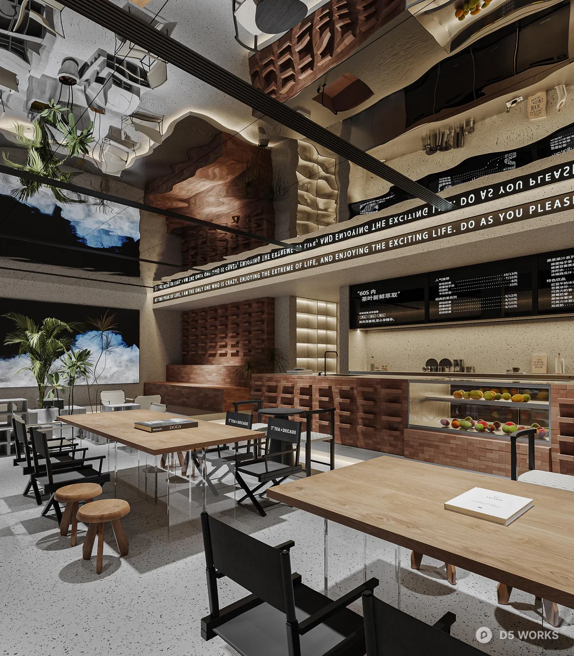Minimalist Coffee Shop Interior With Concrete And Wood Accents 3d model thumbnail 2