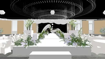 Elegant Banquet Hall With Floral Aisle 3d model