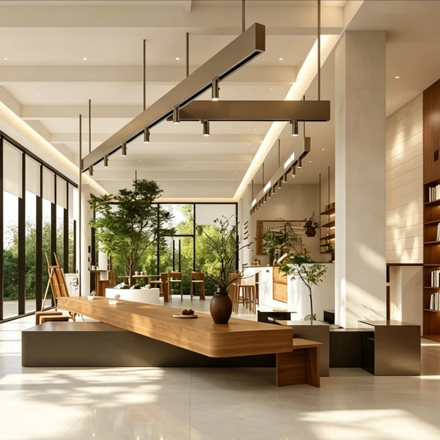 Modern Industrial Library Cafe Interior Scene 3d model