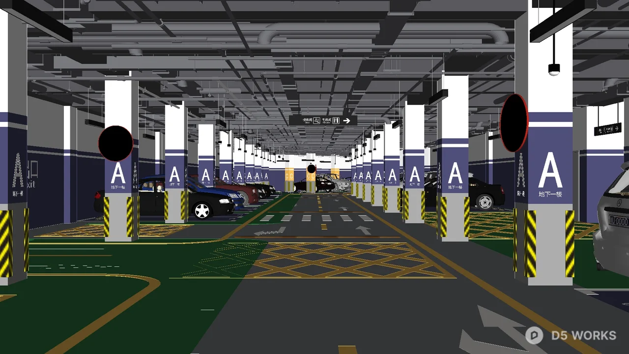 Indoor Parking Garage With Guidance System 3d model - Image 1