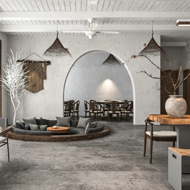 Wabi-Sabi Modern Restaurant Interior Scene 3d model