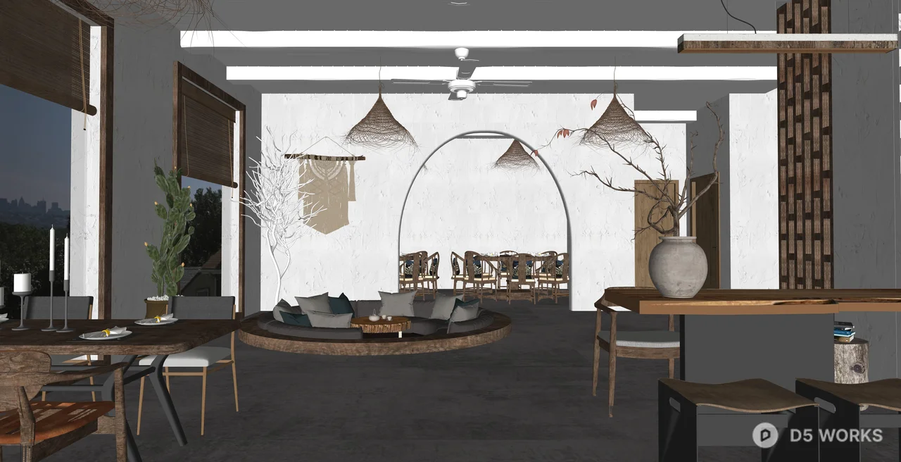 Wabi-Sabi Modern Restaurant Interior Scene 3d model thumbnail 2