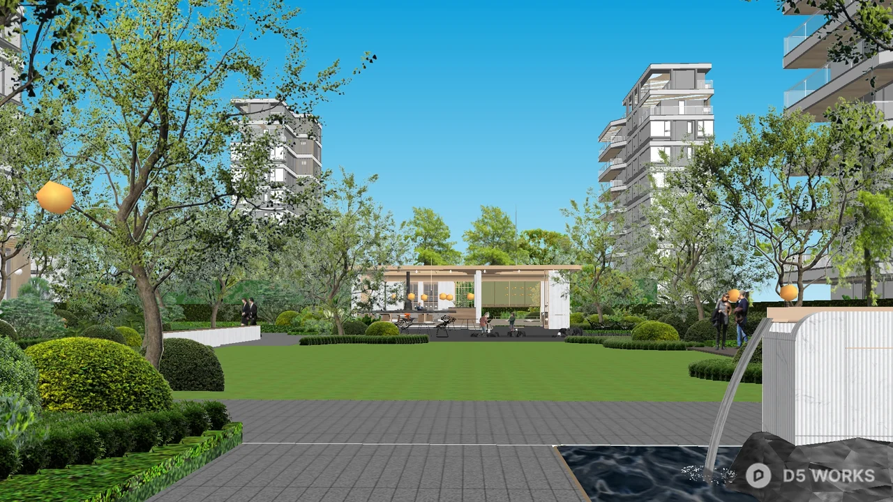 Modern Villa Courtyard With Pavilion And Outdoor Seating 3d model thumbnail 5