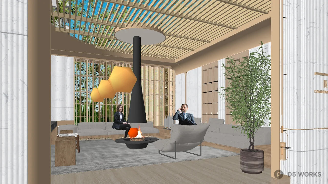 Modern Villa Courtyard With Pavilion And Outdoor Seating 3d model thumbnail 4