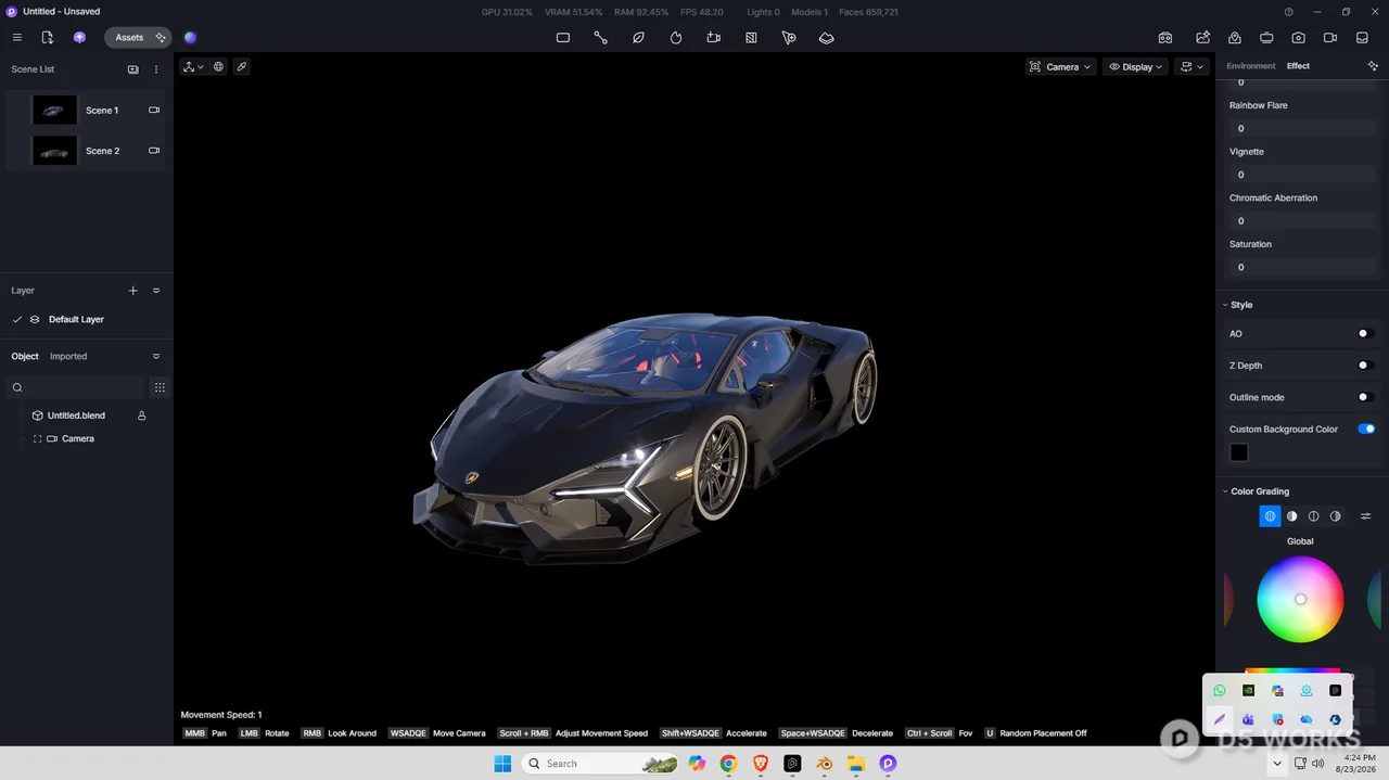 Futuristic Matte Black Hypercar 3D Model 3d model thumbnail 2