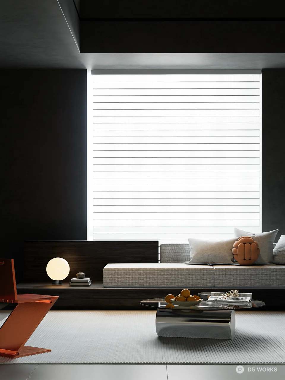 Modern Minimalist Villa Living Room with Dark Tone Design 3d model thumbnail 3