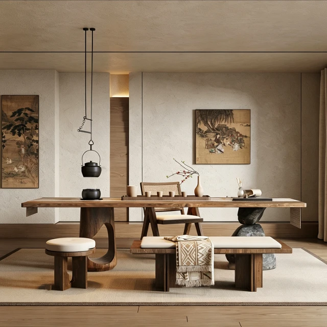 Zen Wabi-Sabi Tea Room Furniture Set 3d model