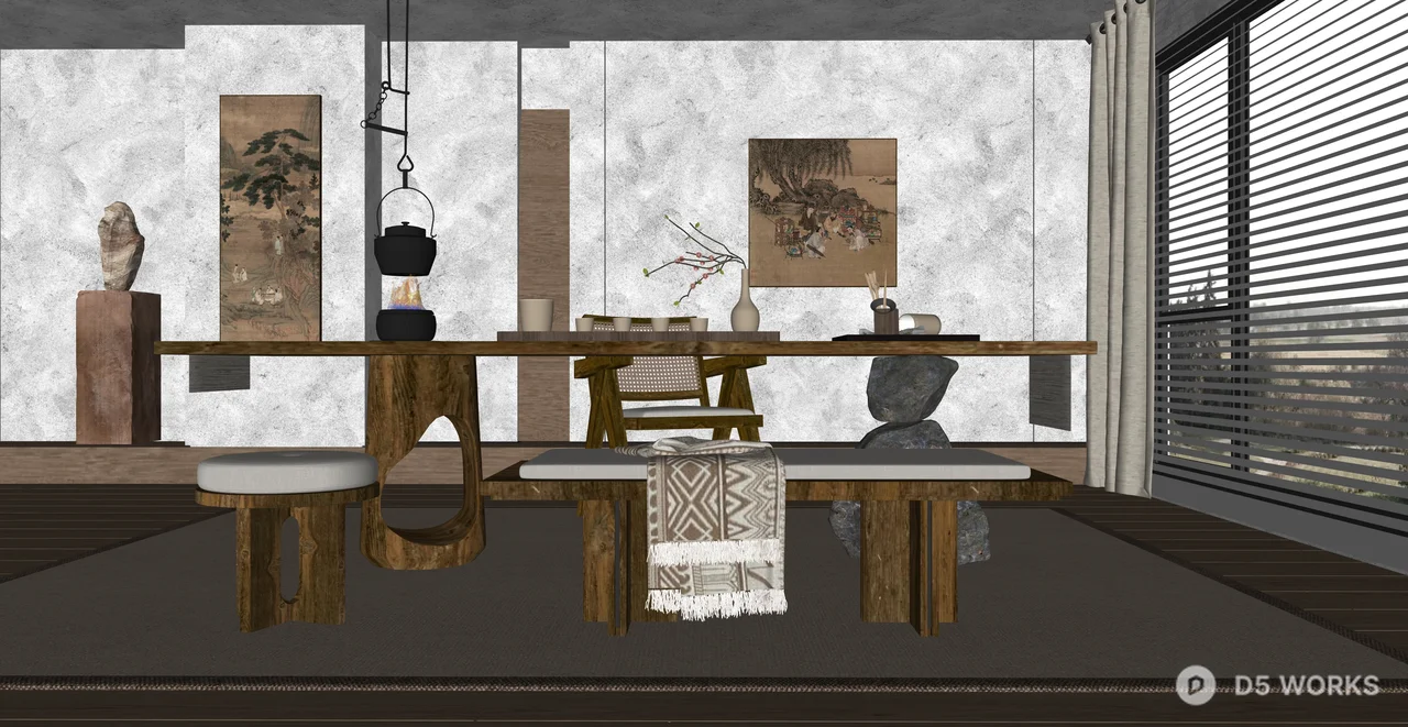 Zen Wabi-Sabi Tea Room Furniture Set 3d model thumbnail 2