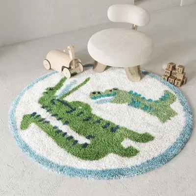 Playful Crocodile Round Kids Rug Area 3d model