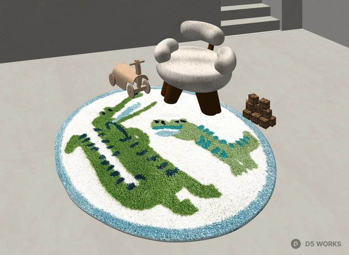 Playful Crocodile Round Kids Rug Area 3d model thumbnail 2
