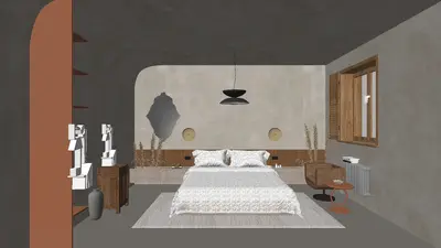 Wabi-Sabi Style Bedroom with Minimalist Lighting 3d model