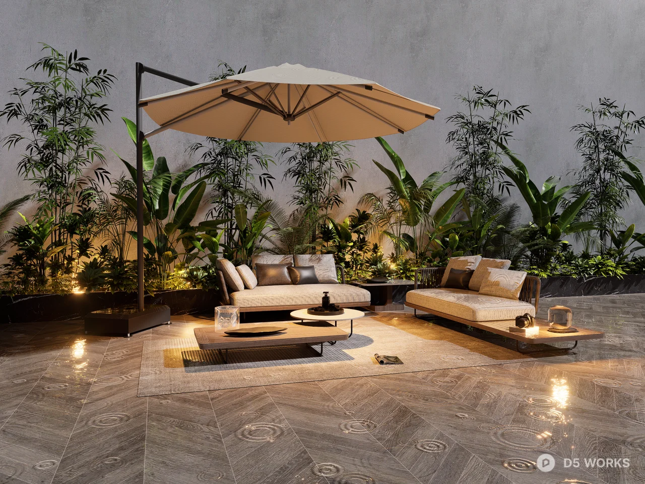 3d model patio umbrella FREE Dedon Parasol Hexagon Modern Outdoor Patio Lounge Set