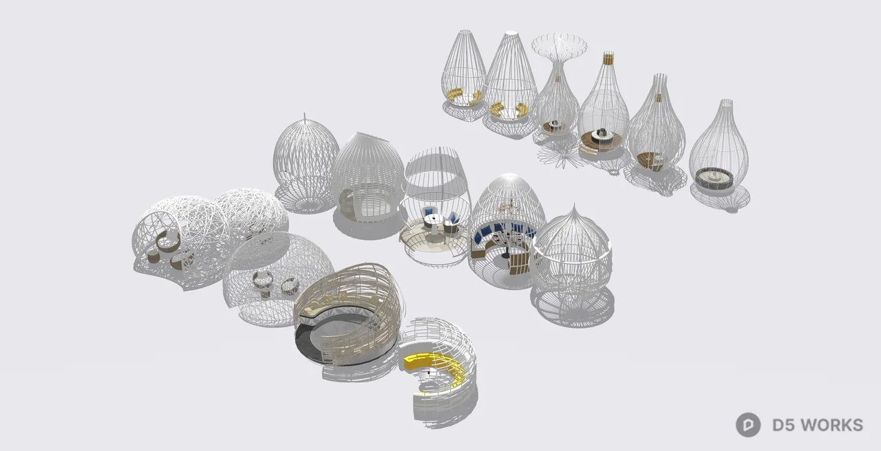 Knitted Egg-shaped & Capsule-shaped Leisure Pavilion Collection Model 3d model thumbnail 2