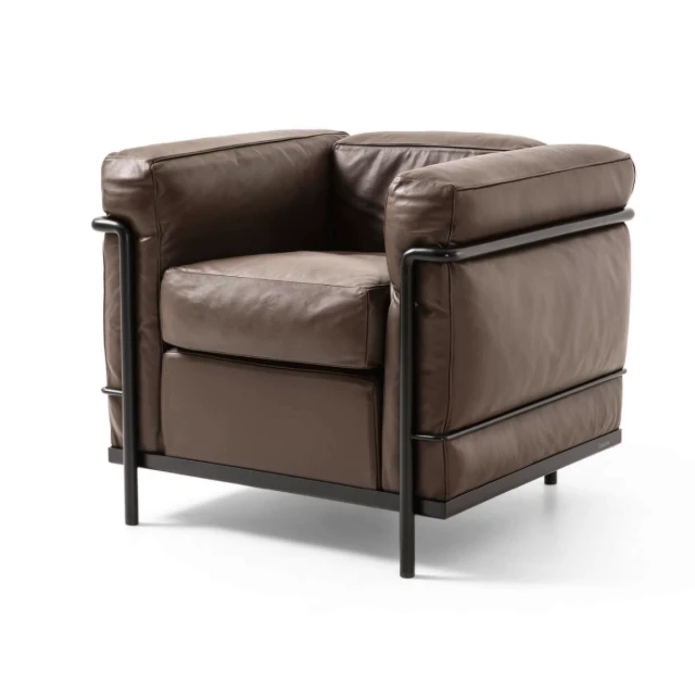 Modern Brown Leather Club Chair with Black Metal Frame 3d model
